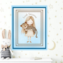 Charming Little Girl with Baby Leopard Wall Art