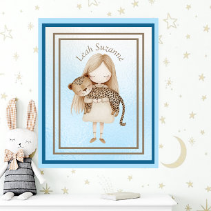 Charming Little Girl with Baby Leopard Wall Art Poster