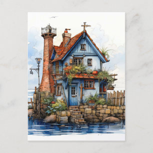 Charming Little Seaside Shack Art Vykort