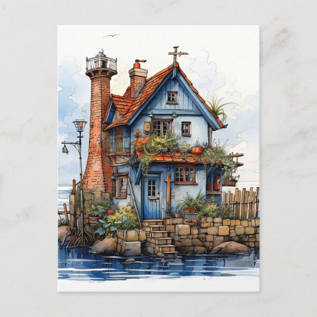 Charming Little Seaside Shack Art Vykort (Framsida)