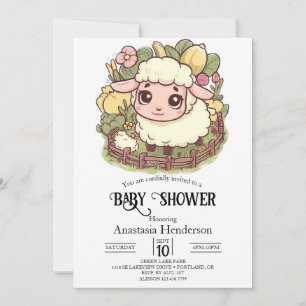 Charming Little Sheep Baby Shower Inbjudningar