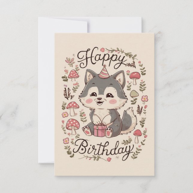 Charming Little Varg Digital Birthday Kort (Framsida)