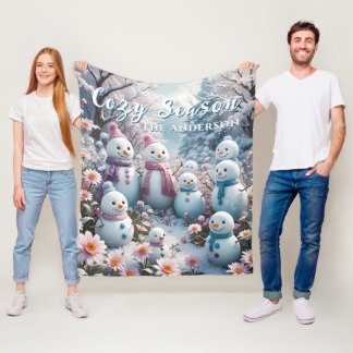 Charming Lycklig Snögubbe Family Winter Fleecefilt