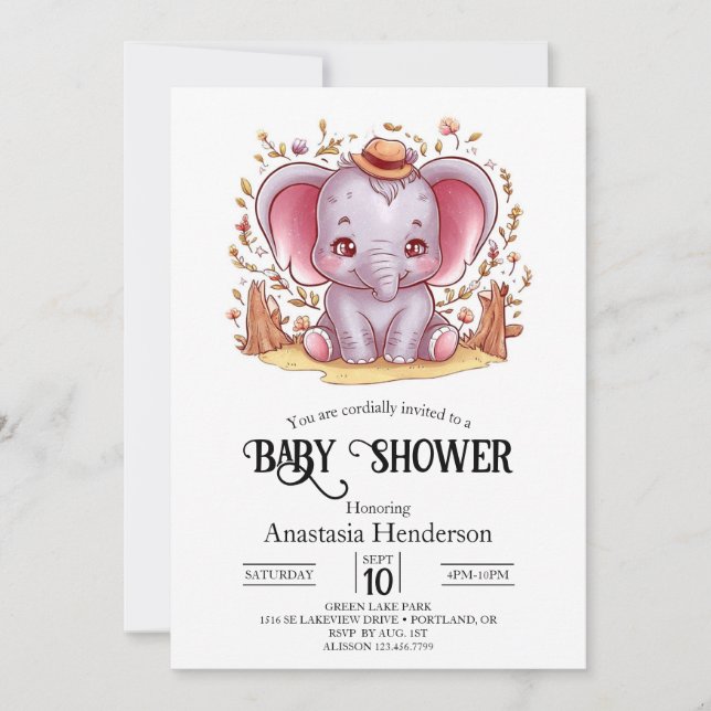 Charming Magic Elephant Digital Baby Shower Inbjudningar (Framsida)
