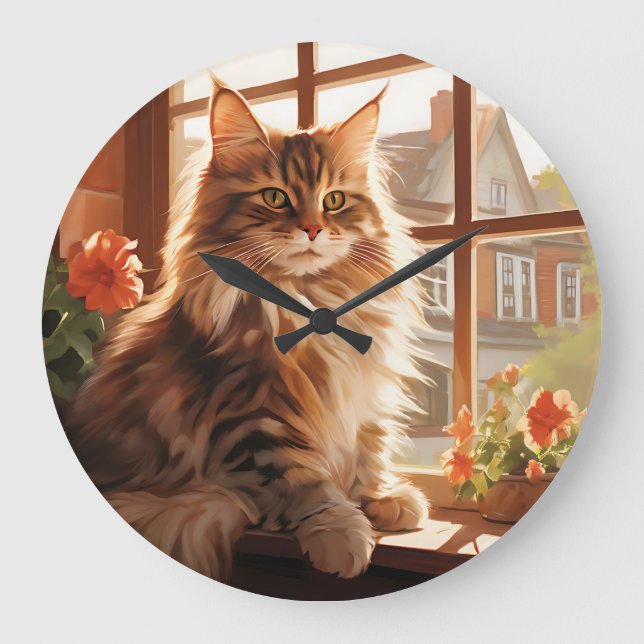 Charming Maine Coon Cat Stor Klocka (Framsida)