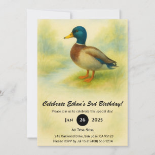 Charming Mallard Watercolor Illustration Birthday Inbjudningar