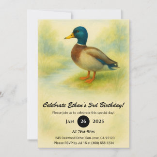 Charming Mallard Watercolor Illustration Birthday Inbjudningar