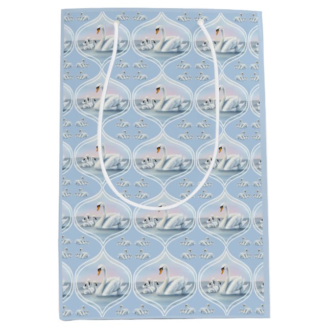 Charming Mamma Svan med Spädbarn i Peach Sunset (Framsidan)