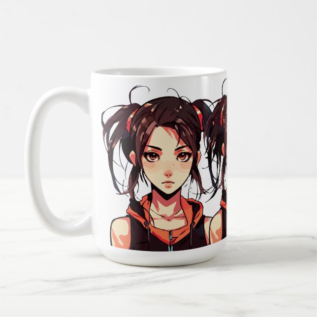 Charming Manga Girl: Anime Vector Illustration Kaffemugg (Vänster)