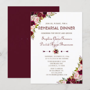 Charming Marsala Blommigt Fall Rehearsal Middag Inbjudningar
