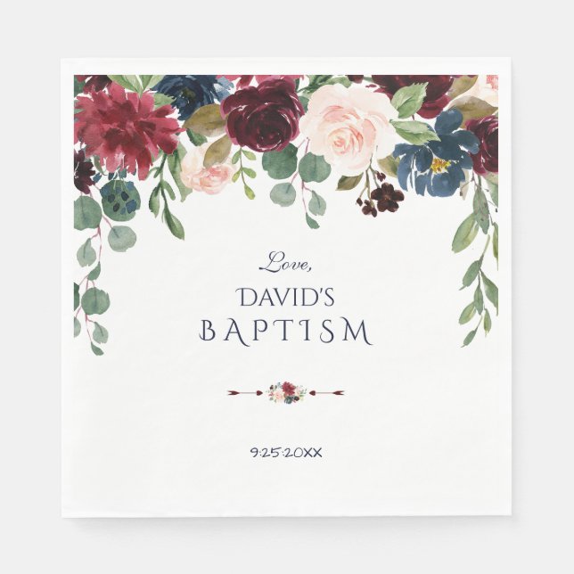 Charming Merlot Navy Blue Blommigt Baptism Pappersservett (Framsidan)