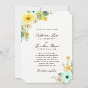 Charming Mint and Gult Wedding Investigations Inbjudningar