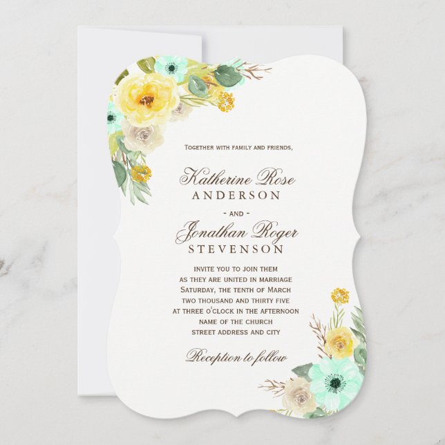 Charming Mint and Gult Wedding Investigations Inbjudningar (Framsida)
