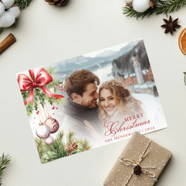Charming Mistletoe Photo & Namn julkort Inbjudningar