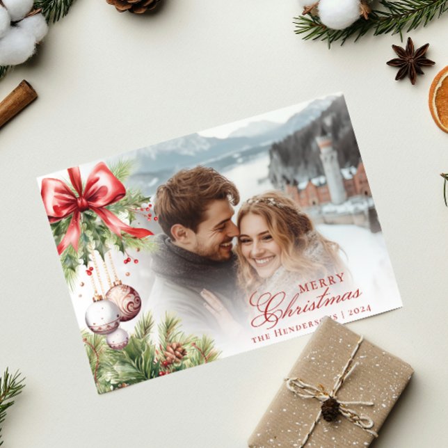Charming Mistletoe Photo & Namn julkort Inbjudningar (Skapare uppladdad)
