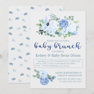 Charming & Modern Brunch-inbjudan för blå Blommigt Inbjudningar