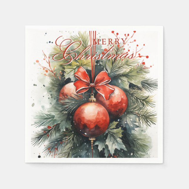 Charming Modern Watercolor jul Mistletoe Pappersservett (Framsidan)
