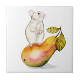 Charming Mouse on a Pear Kakelplatta