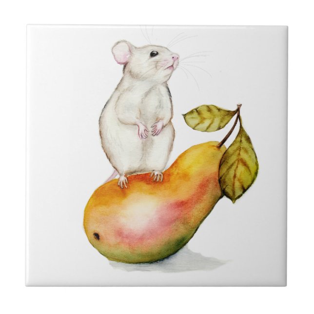 Charming Mouse on a Pear Kakelplatta (Framsidan)