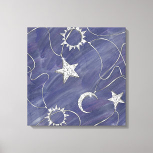 Charming Mystique Silver Måne Stars Sol Amulet Canvastryck