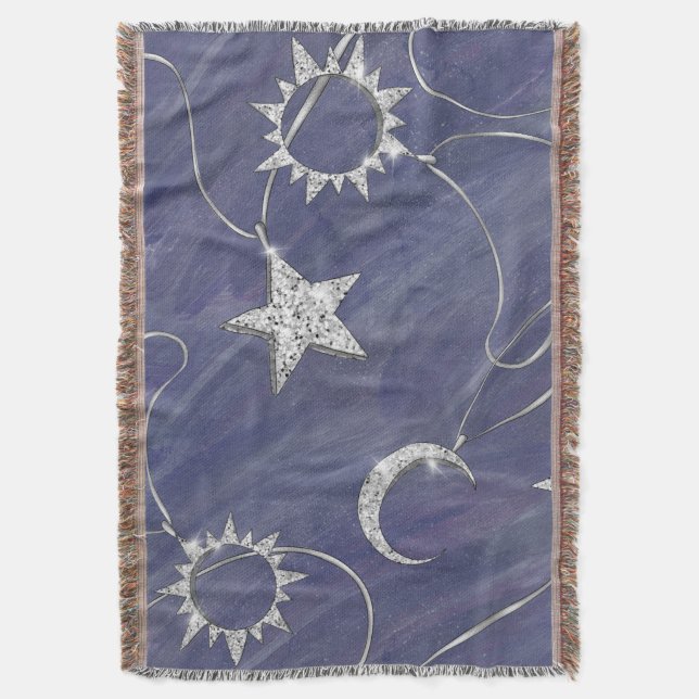 Charming Mystique | Silver Måne Stars Sol Amulet Filt (Framsidan Vertikal)