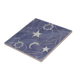 Charming Mystique | Silver Måne Stars Sol Amulet Kakelplatta