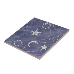 Charming Mystique Silver Måne Stars Sol Amulet Kakelplatta