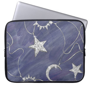 Charming Mystique Silver Måne Stars Sol Amulet Laptop Fodral