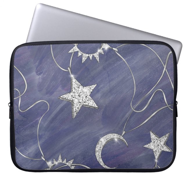 Charming Mystique | Silver Måne Stars Sol Amulet Laptop Fodral (Framsidan)