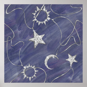Charming Mystique Silver Måne Stars Sol Amulet Poster