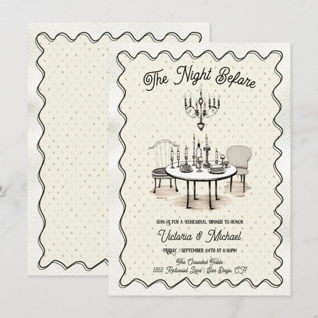 Charming natten före repetitionsmiddagen inbjudningar (Fram/baksida)
