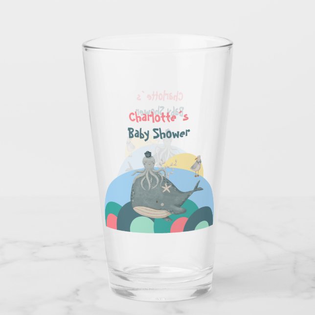 Charming Nautical Whale Octopus Rosa Baby Shower Glaskopp (Framsida)