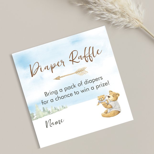 Charming Neutralt Woodland Bear Diaper Raffle Tilläggskort (Skapare uppladdad)