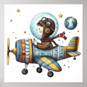 Charming Nursery Art Child som flyger det gamla fl Poster