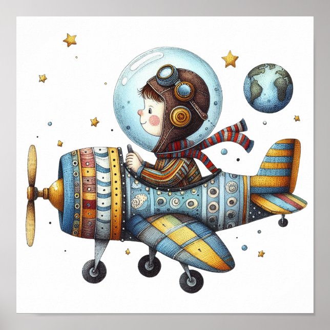 Charming Nursery Art Child som flyger det gamla fl Poster (Framsidan)