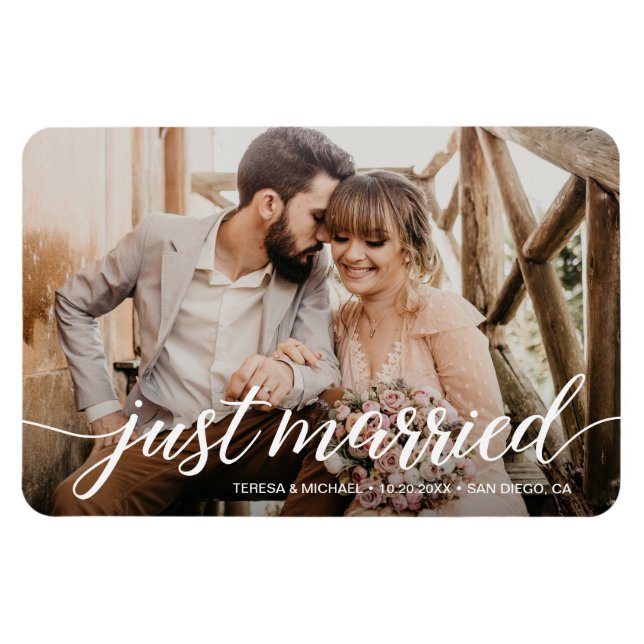 Charming Ny gifta Script Overlay Photo Magnet (Horisontell)