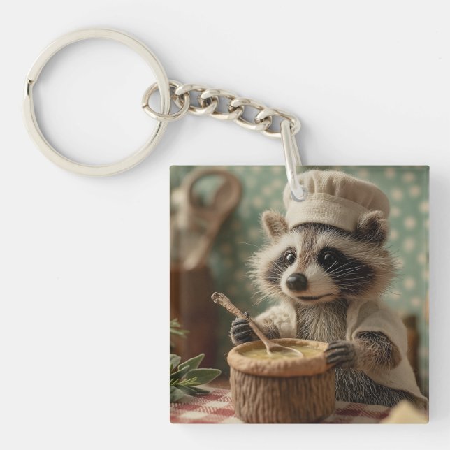 Charming och Cute Raccoon Chef Stirring a Bowl (Framsidan)