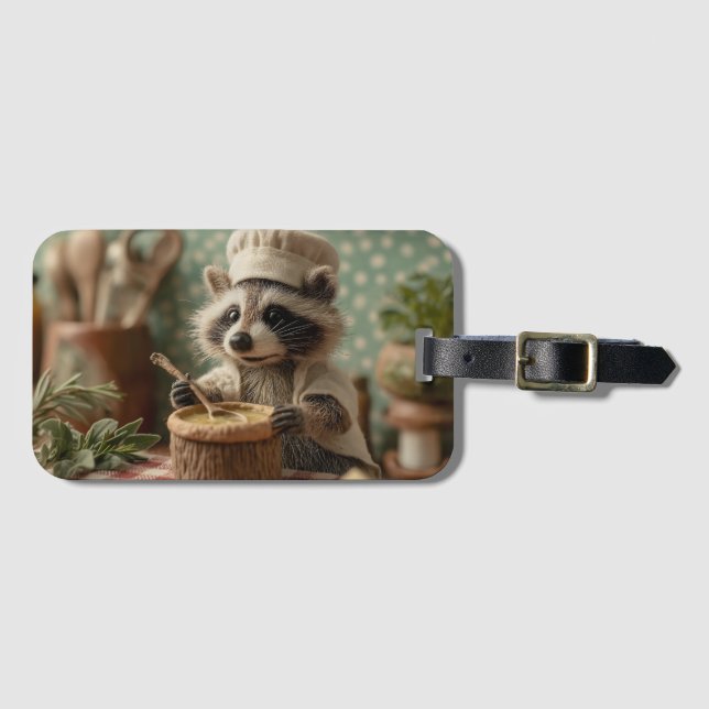 Charming och Cute Raccoon Chef Stirring a Bowl Bagagebricka (Framsida horisontal)