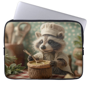 Charming och Cute Raccoon Chef Stirring a Bowl Laptop Fodral