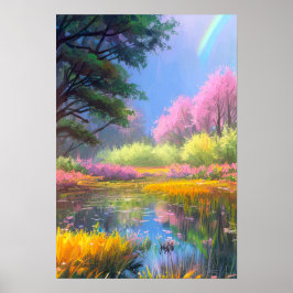 Charming- och färgglad glädje över träsket poster