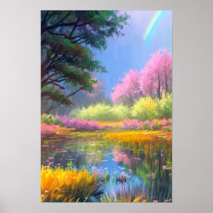 Charming- och färgglad glädje över träsket poster
