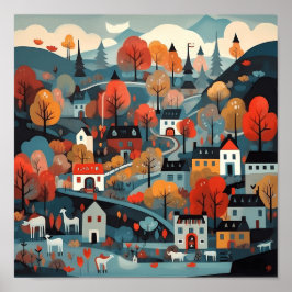 Charming och Quaint Scandi Village Art Poster