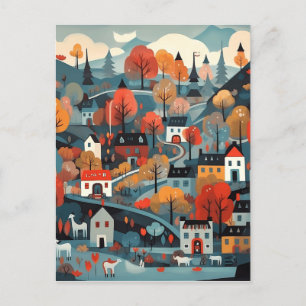 Charming och Quaint Scandi Village Art Vykort