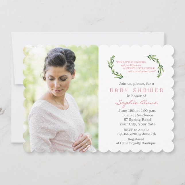 Charming Olive Grenar Photo Baby Shower Inbjudningar (Framsida)