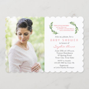 Charming Olive Grenar Photo Baby Shower Inbjudningar