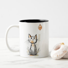 Charming Orange Cat in a Garden Illustration Två-Tonad Mugg