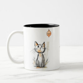 Charming Orange Cat in a Garden Illustration Två-Tonad Mugg