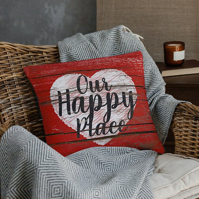 Charming Our Happy Place Quote Heart Throw Pillow Kudde (Skapare uppladdad)