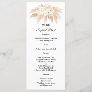 Charming Pampas Grass White Flowers Bröllop Menu Meny