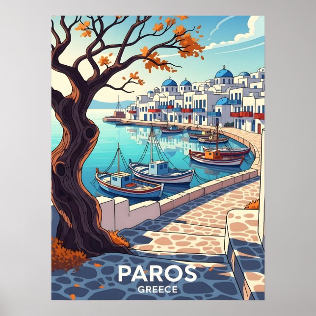 Charming Paros Greece harbor scene Poster (Framsidan)